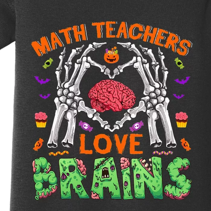 Spooky Halloween Math Teacher Gift Love and Brains with Skeleton Hand Baby Bodysuit