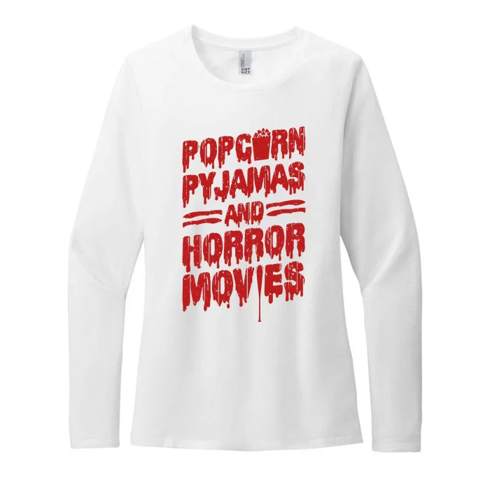 Scary Horror Movie Popcorn Pajamas And Horror Movies Womens CVC Long Sleeve Shirt