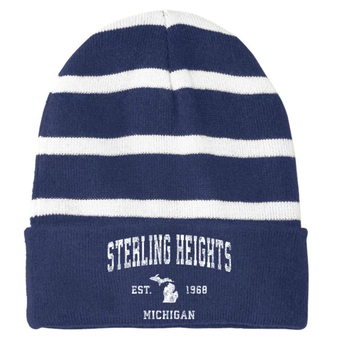 Sterling Heights Michigan Mi Vintage Sports Striped Beanie with Solid Band