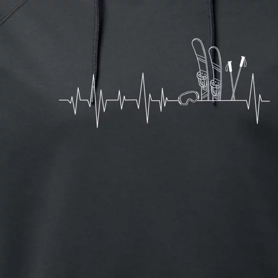 Ski Heartbeat Mountain Ski Sport Skilife Alps Skier Performance Fleece Hoodie