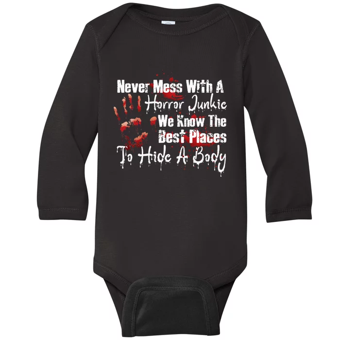 Scary Horror Movie Mess With A Horror Movie Junkie Baby Long Sleeve Bodysuit