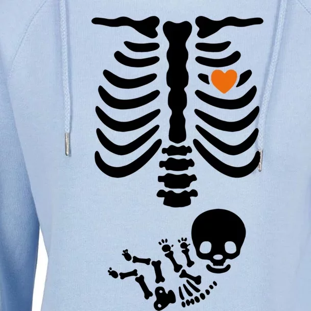 Skeleton Halloween Maternity Pregnancy Announcet Funny Gift Womens Funnel Neck Pullover Hood