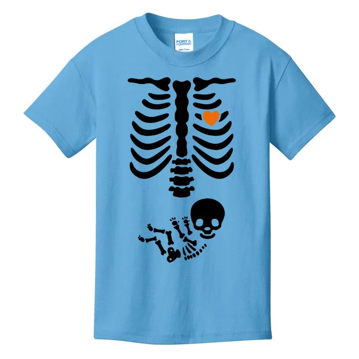 Skeleton Halloween Maternity Pregnancy Announcet Funny Gift Kids T-Shirt