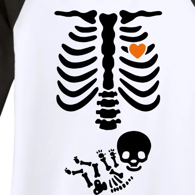 Skeleton Halloween Maternity Pregnancy Announcet Funny Gift Women's Tri-Blend 3/4-Sleeve Raglan Shirt