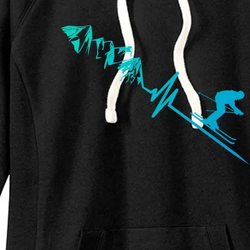 Skier Heartbeat Mountains Skiing Pulse Cute Gift Women's Fleece Hoodie