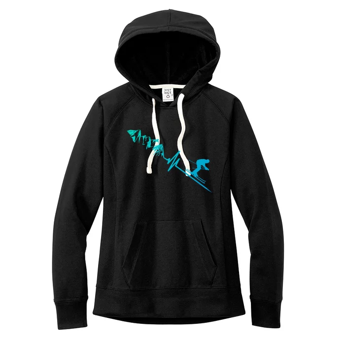 Skier Heartbeat Mountains Skiing Pulse Cute Gift Women's Fleece Hoodie