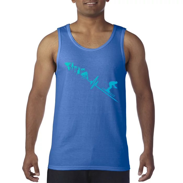 Skier Heartbeat Mountains Skiing Pulse Cute Gift Tank Top