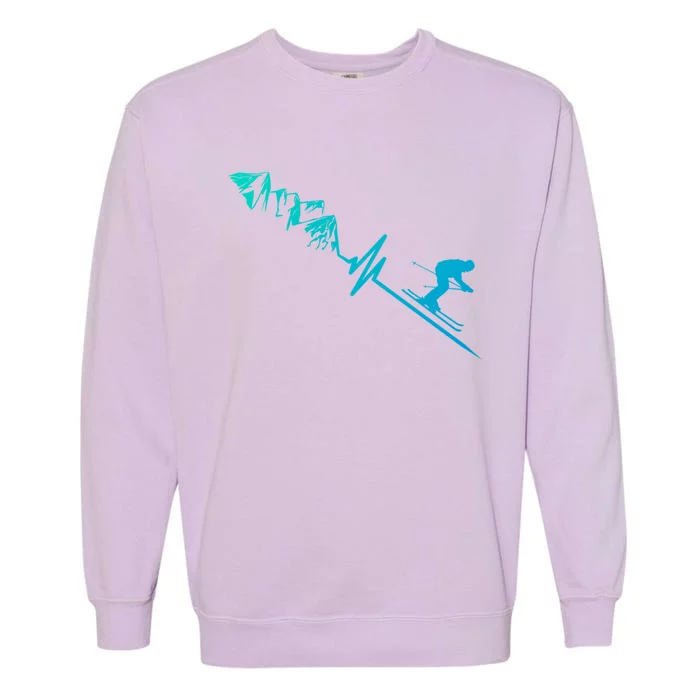 Skier Heartbeat Mountains Skiing Pulse Cute Gift Garment-Dyed Sweatshirt