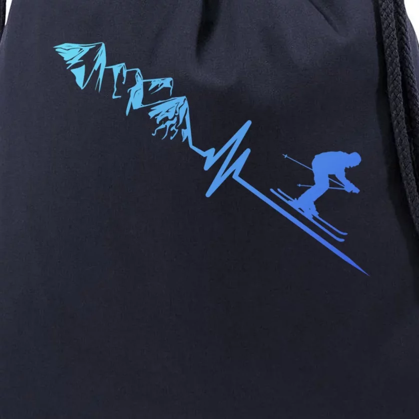 Skier Heartbeat Mountains Skiing Pulse Cute Gift Drawstring Bag