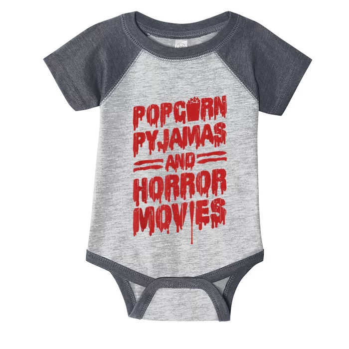 Scary Horror Movie Popcorn Pajamas And Horror Movies Funny Gift Infant Baby Jersey Bodysuit