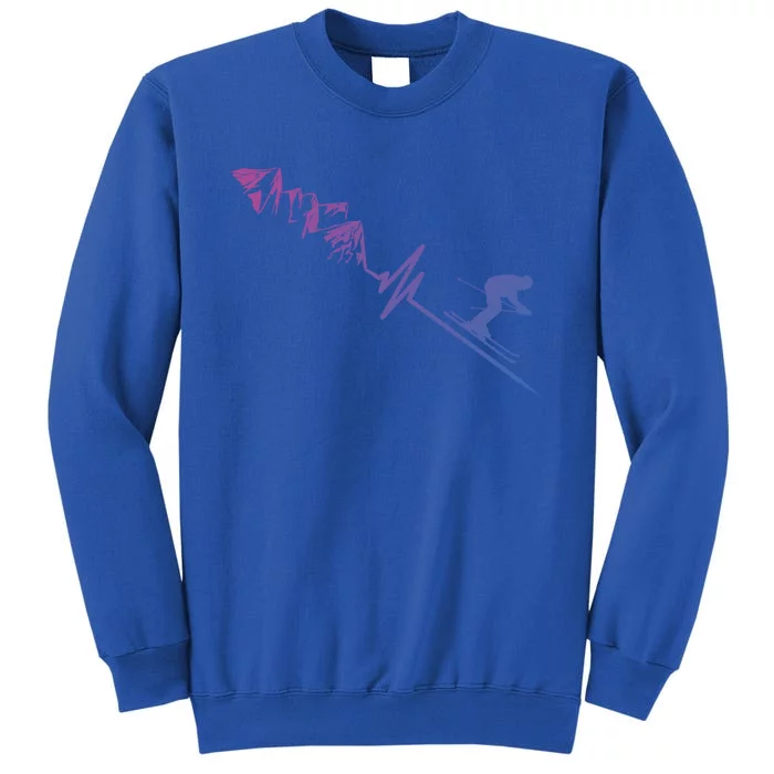 Skier Heartbeat Mountains Skiing Pulse Cute Gift Tall Sweatshirt