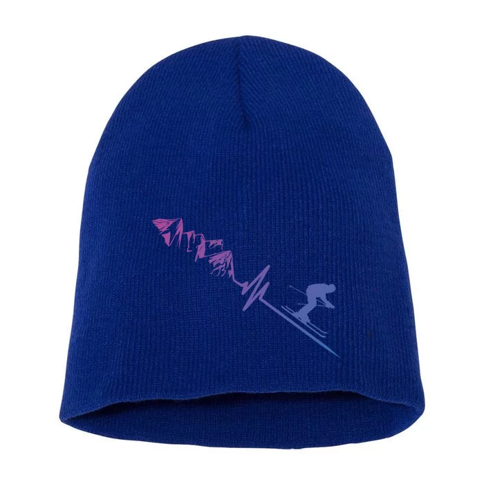 Skier Heartbeat Mountains Skiing Pulse Cute Gift Short Acrylic Beanie