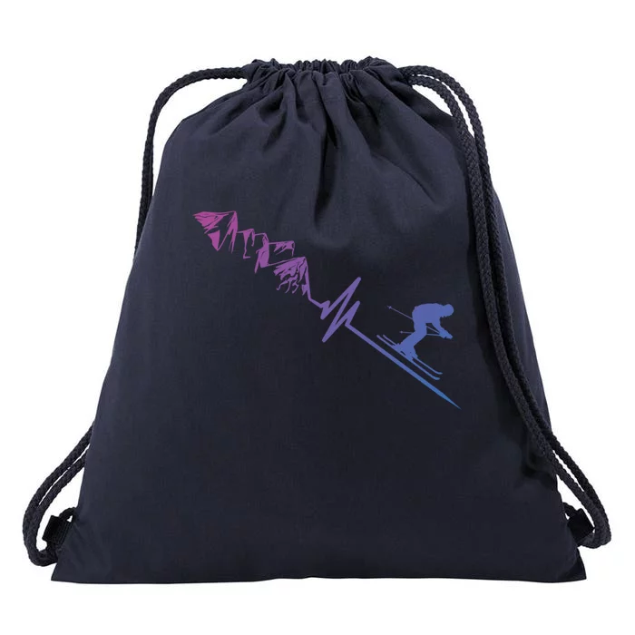 Skier Heartbeat Mountains Skiing Pulse Cute Gift Drawstring Bag