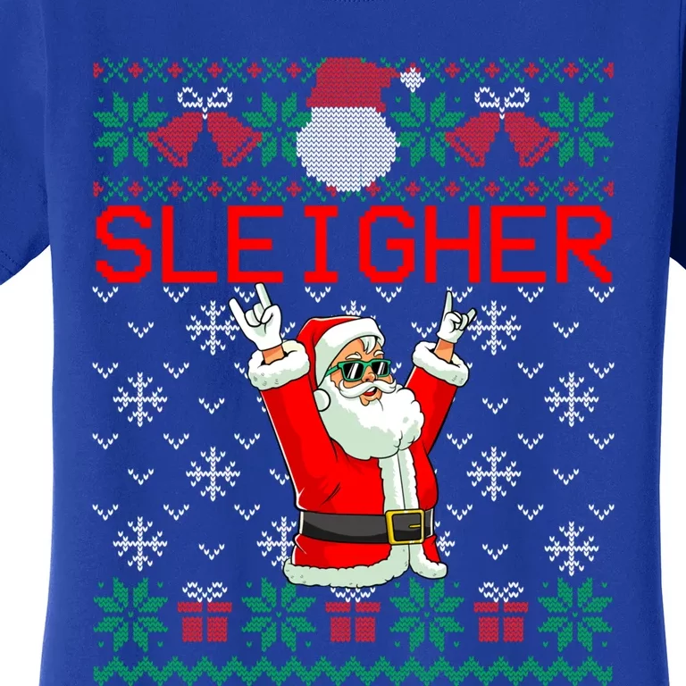 Sleigher Heavy Metal Music Hail Santa Ugly Christmas Sweater Funny Gift Women's T-Shirt