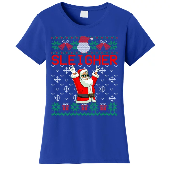 Sleigher Heavy Metal Music Hail Santa Ugly Christmas Sweater Funny Gift Women's T-Shirt