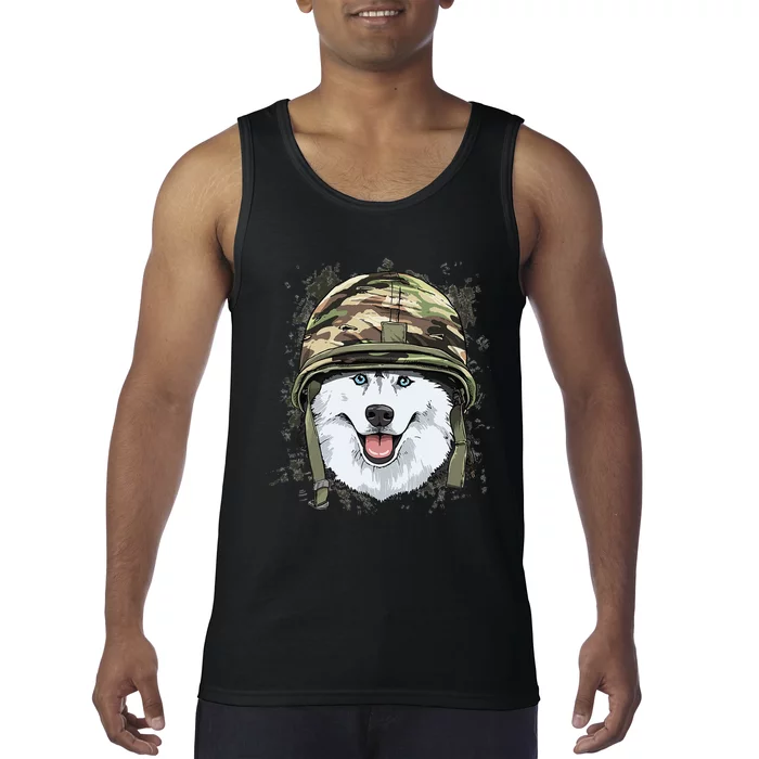 Siberian Husky Military Soldier Veterans Day Puppy Dog Lover Tank Top