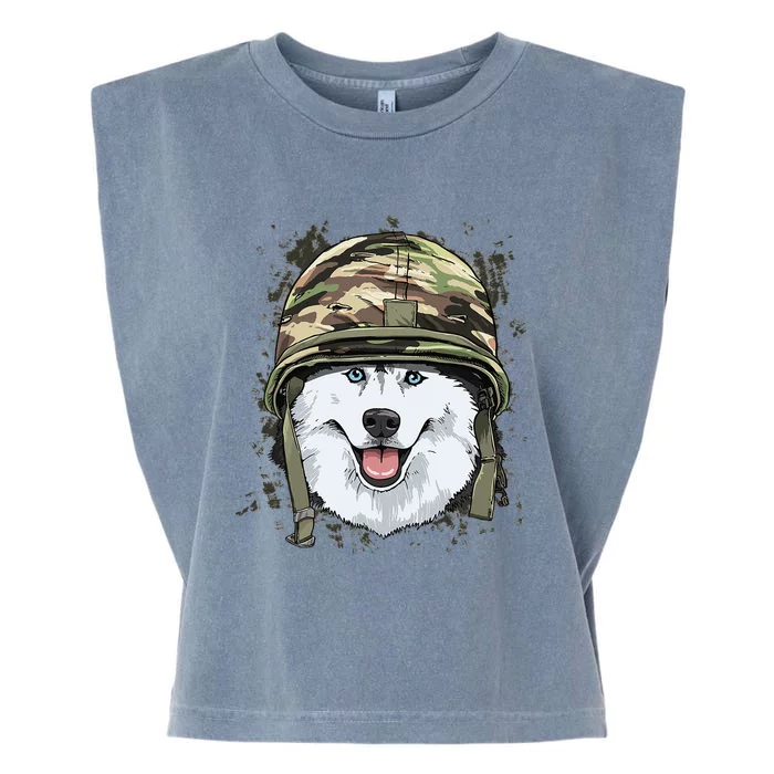 Siberian Husky Military Soldier Veterans Day Puppy Dog Lover Garment-Dyed Women's Muscle Tee