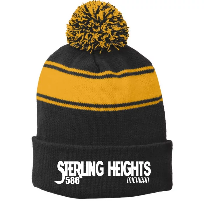 Sterling Heights Michigan 586 Stripe Pom Pom Beanie