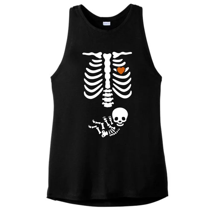 Skeleton Halloween Maternity Funny Pregnancy Announcement Ladies Tri-Blend Wicking Tank