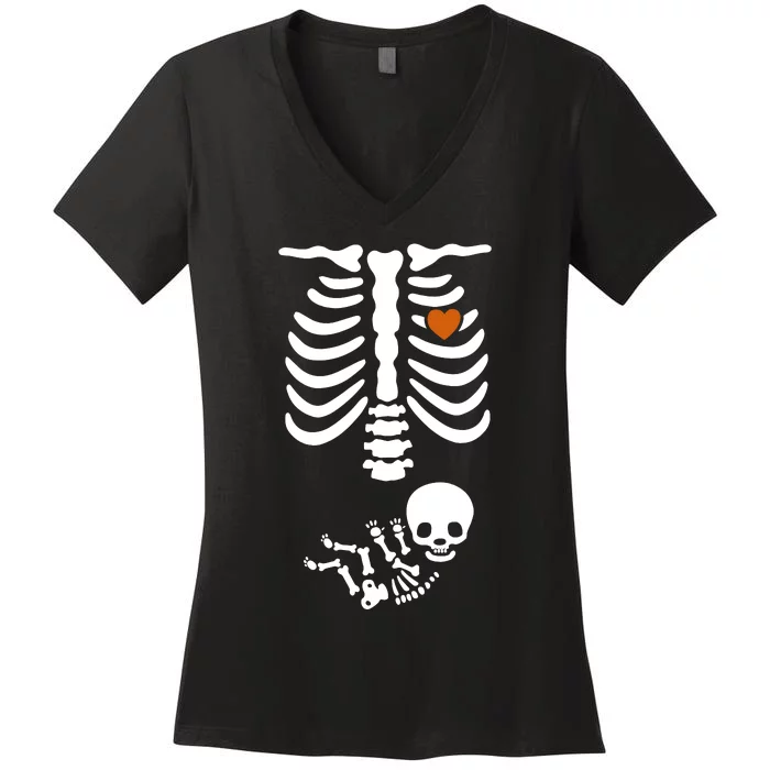 Skeleton Halloween Maternity Funny Pregnancy Announcement Women's V-Neck T-Shirt