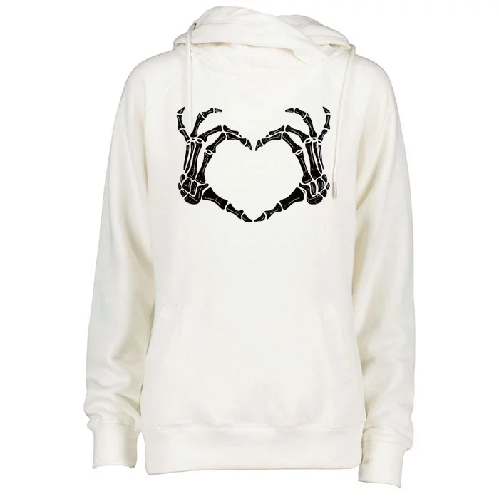 Skeleton Hands Making Heart Shape Halloween Spooky Season Cool Gift Womens Funnel Neck Pullover Hood