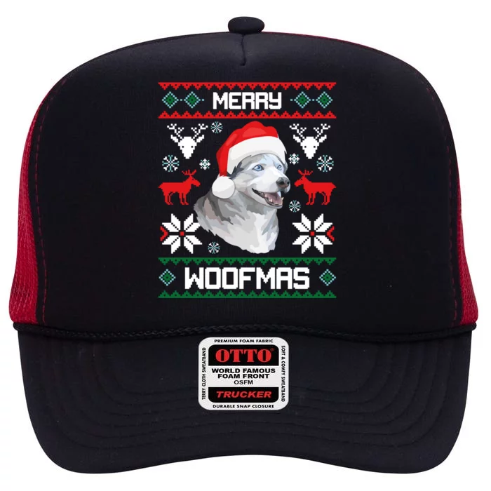 Siberian Husky Merry Woofmas Gift For Christmas Clothes Xmas Gift High Crown Mesh Trucker Hat