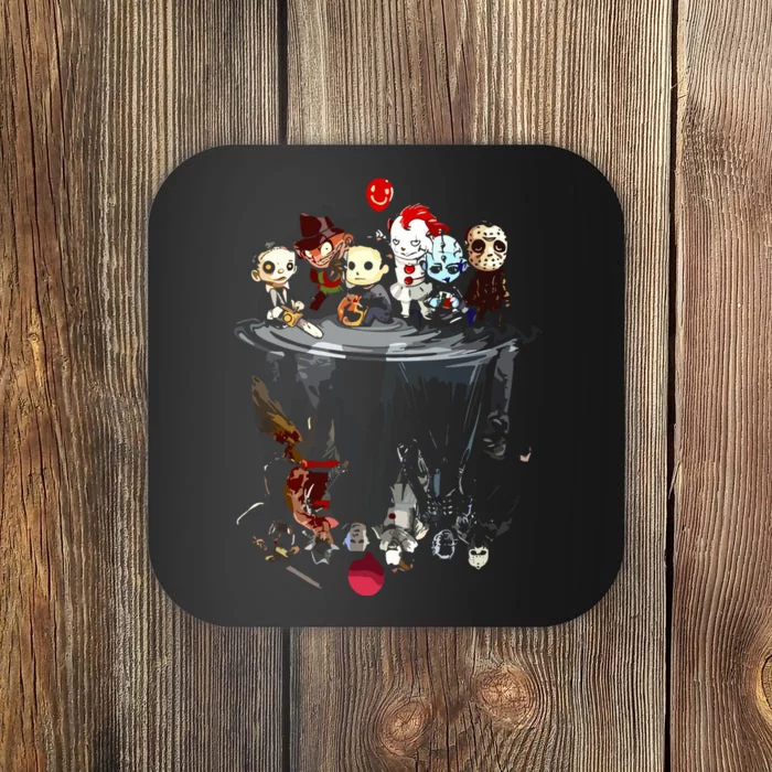 Scary Horror Movies Chibi Character Water Reflection Coaster