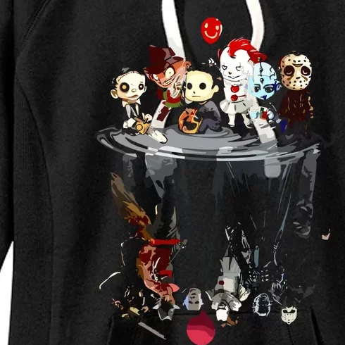 Scary Horror Movies Chibi Character Water Reflection Women's Fleece Hoodie