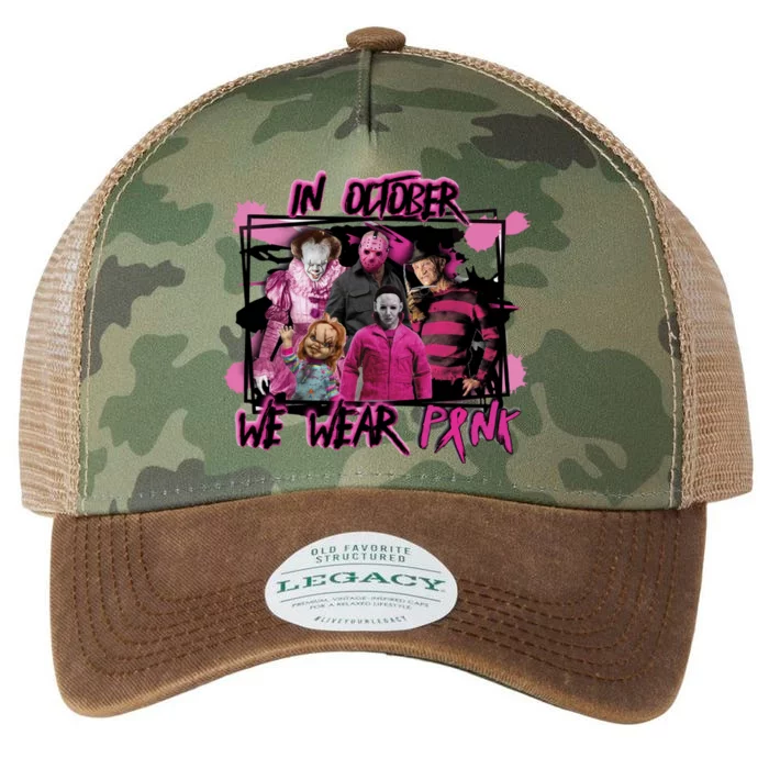 Scary Horror Movie Halloween Characters Breast Cancer Pink Legacy Tie Dye Trucker Hat