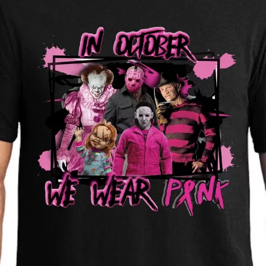 Scary Horror Movie Halloween Characters Breast Cancer Pink Pajama Set