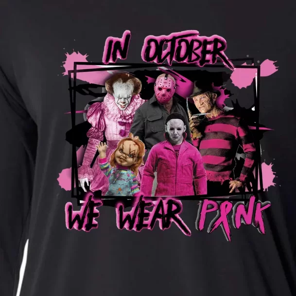 Scary Horror Movie Halloween Characters Breast Cancer Pink Cooling Performance Long Sleeve Crew