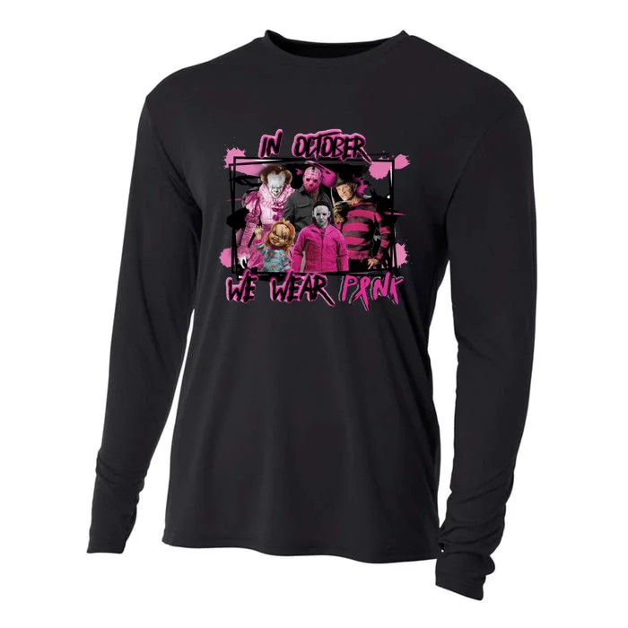 Scary Horror Movie Halloween Characters Breast Cancer Pink Cooling Performance Long Sleeve Crew