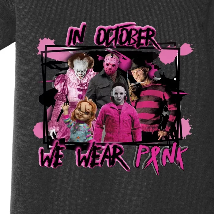 Scary Horror Movie Halloween Characters Breast Cancer Pink Baby Bodysuit