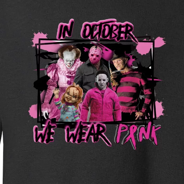 Scary Horror Movie Halloween Characters Breast Cancer Pink Toddler Sweatshirt