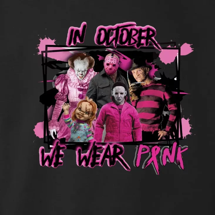 Scary Horror Movie Halloween Characters Breast Cancer Pink Toddler Hoodie