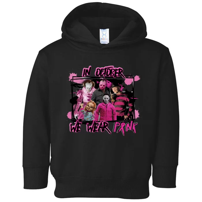 Scary Horror Movie Halloween Characters Breast Cancer Pink Toddler Hoodie