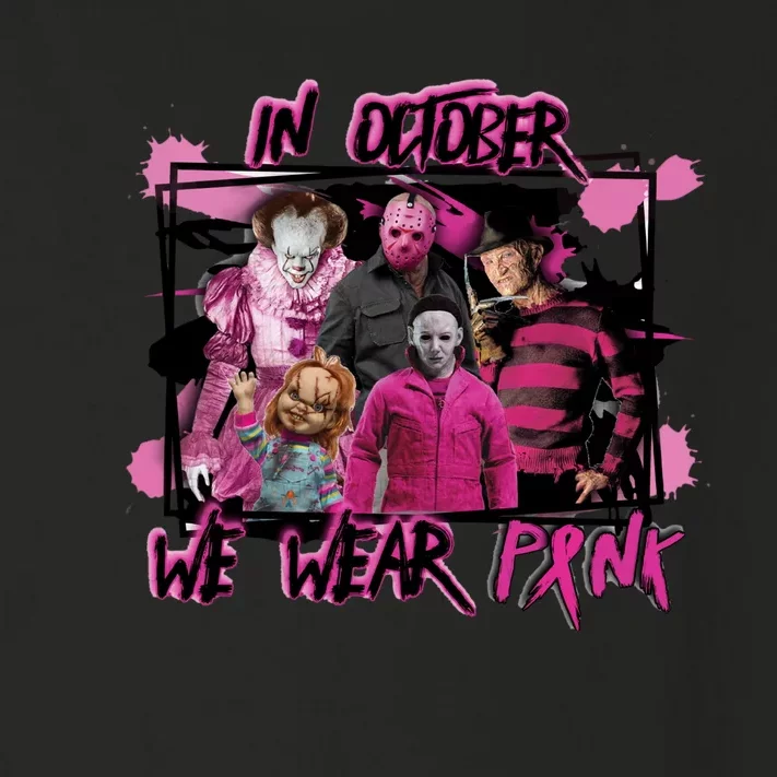 Scary Horror Movie Halloween Characters Breast Cancer Pink Toddler Long Sleeve Shirt