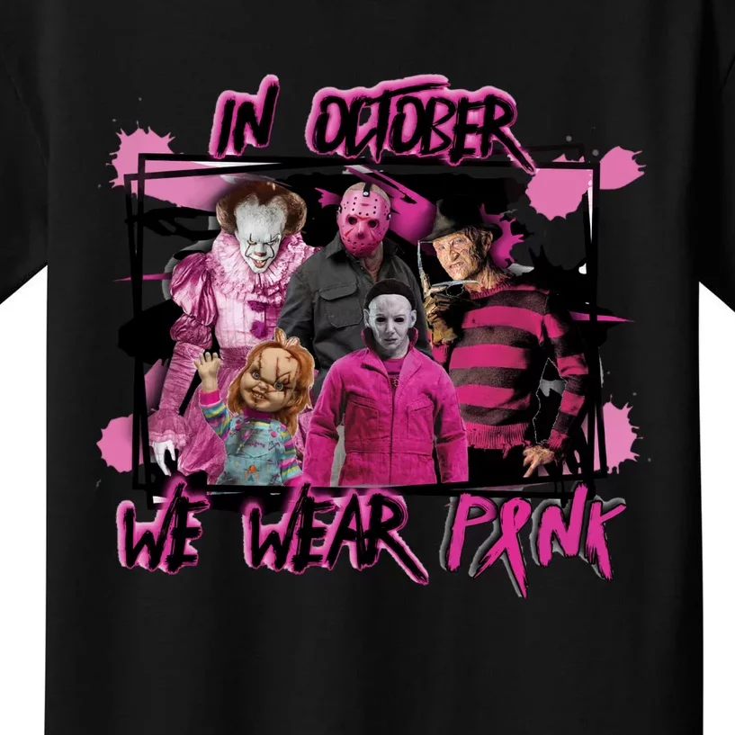 Scary Horror Movie Halloween Characters Breast Cancer Pink Kids T-Shirt