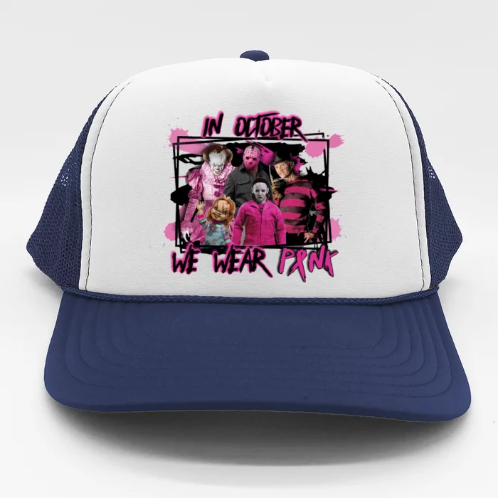 Scary Horror Movie Halloween Characters Breast Cancer Pink Trucker Hat