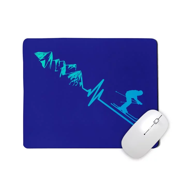 Skier Heartbeat Mountains Skiing Pulse Great Gift Mousepad