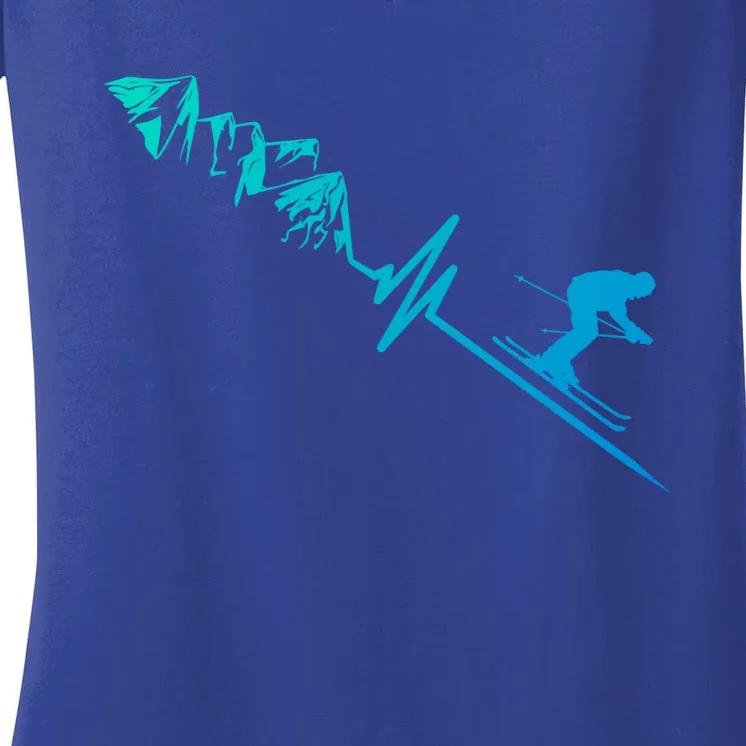 Skier Heartbeat Mountains Skiing Pulse Great Gift Women's V-Neck T-Shirt