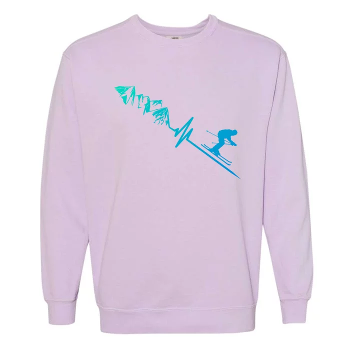 Skier Heartbeat Mountains Skiing Pulse Great Gift Garment-Dyed Sweatshirt