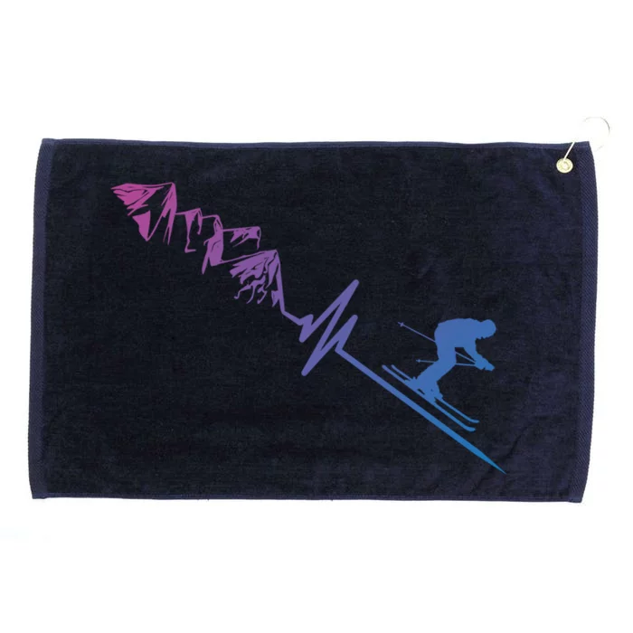 Skier Heartbeat Mountains Skiing Pulse Great Gift Grommeted Golf Towel