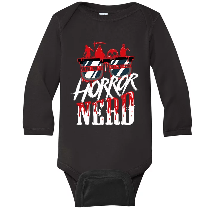 Scary Horror Nerd Bloody Games Glasses Horror Movie Fan Baby Long Sleeve Bodysuit