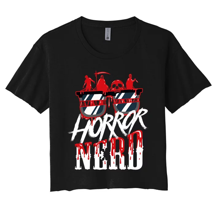 Scary Horror Nerd Bloody Games Glasses Horror Movie Fan Women's Crop Top Tee