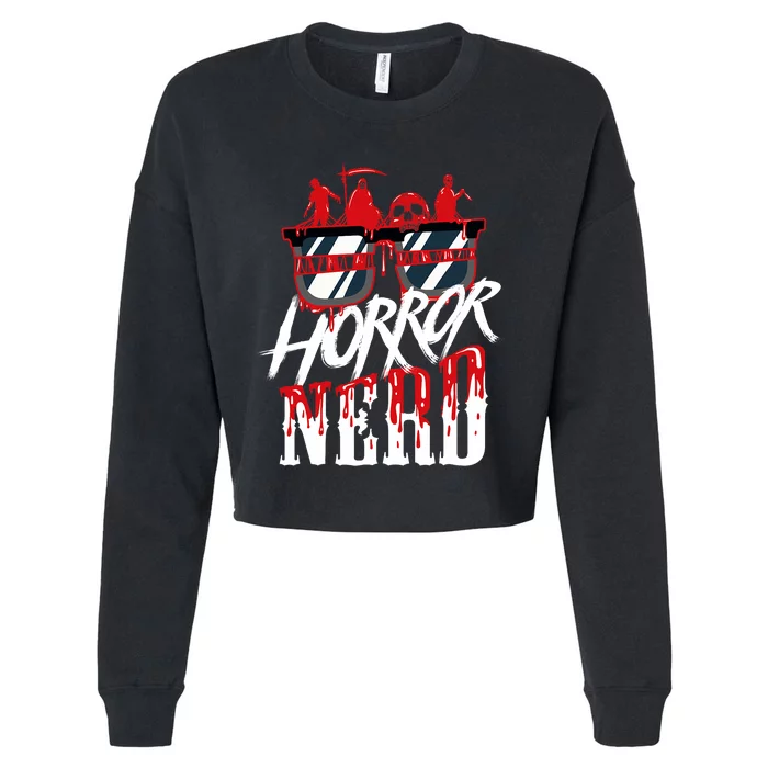 Scary Horror Nerd Bloody Games Glasses Horror Movie Fan Cropped Pullover Crew