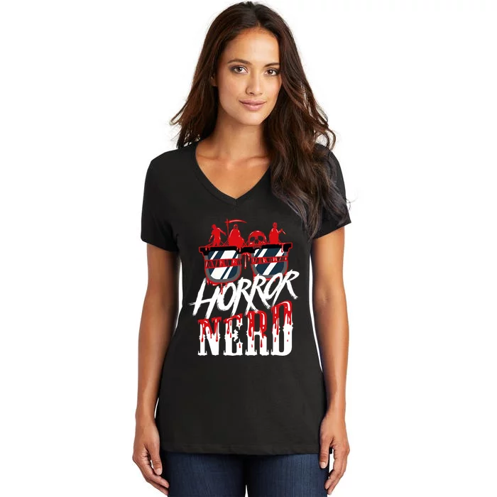 Scary Horror Nerd Bloody Games Glasses Horror Movie Fan Women's V-Neck T-Shirt