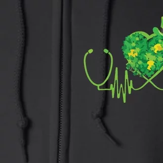 Stethoscope Heartbeat Nurse Doctor St Patricks Day Clover Full Zip Hoodie