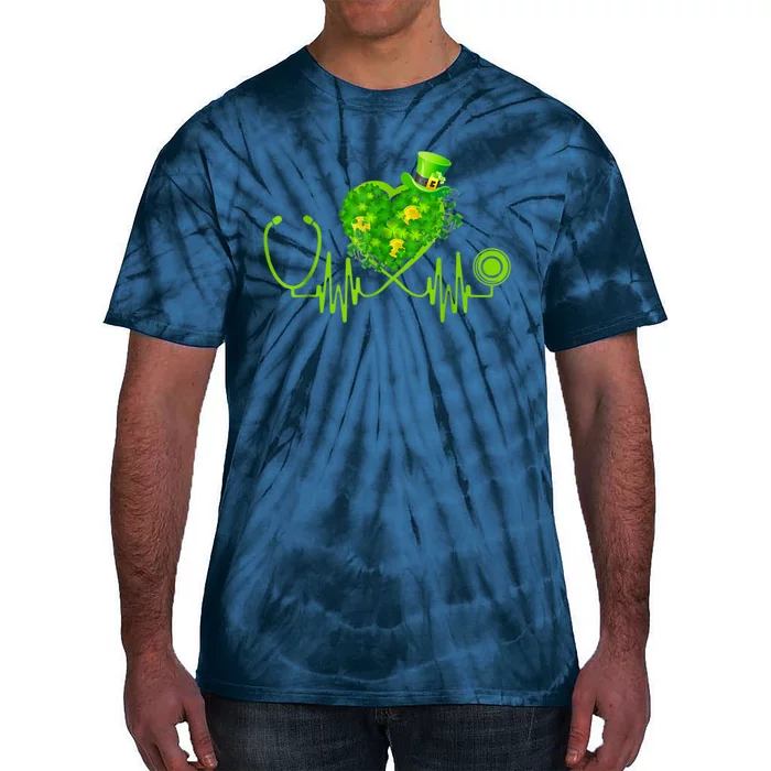 Stethoscope Heartbeat Nurse Doctor St Patricks Day Clover Tie-Dye T-Shirt