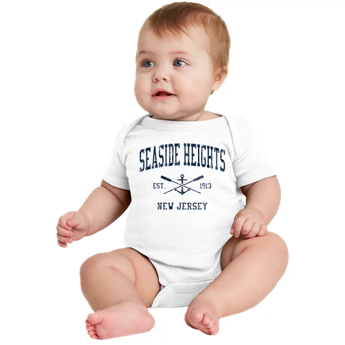 Seaside Heights Nj Vintage Crossed Oars & Boat Anchor Baby Bodysuit